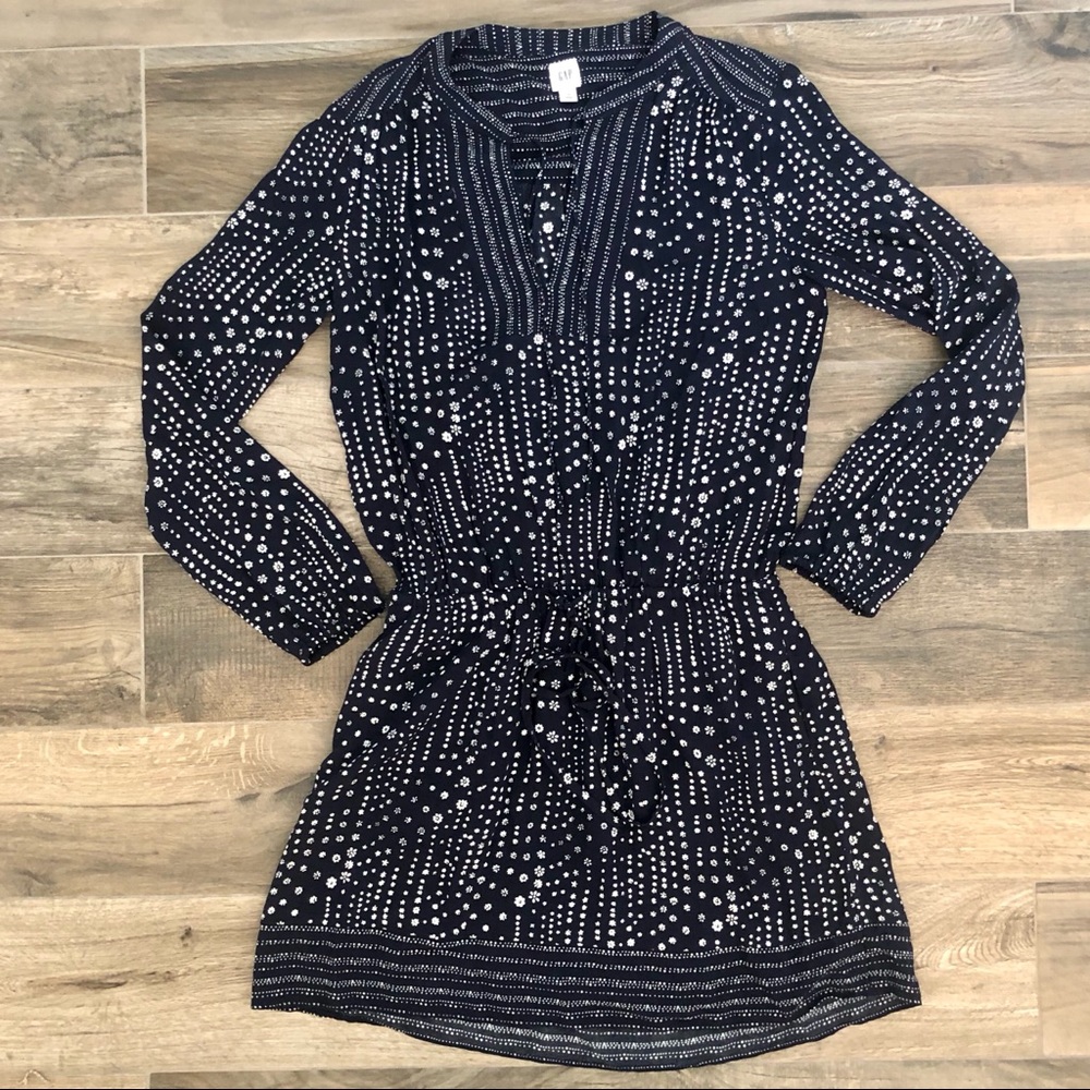 GAP Dark Navy Blue Polka Dot Drawstring Dress XS